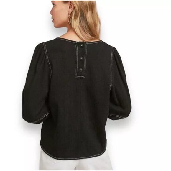 Anthropologie Current Air Delilah Structured Top Black White Top Stitch Size M - Picture 2 of 8